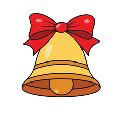 Vector christmas bell with red ribbon and bow is isolated on the white background