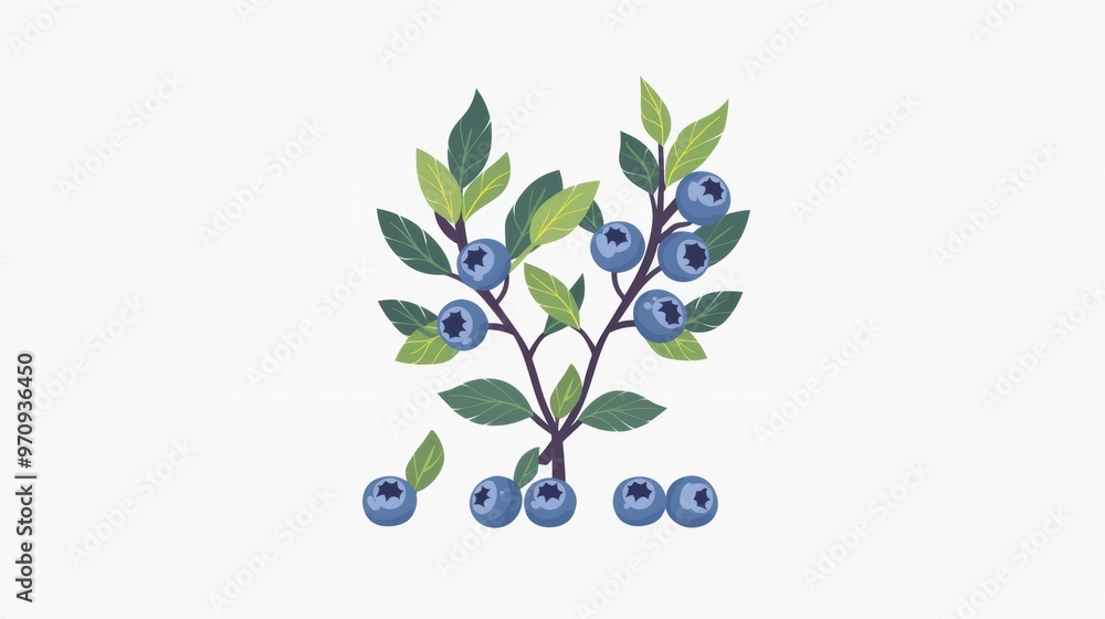 Wall mural Vector drawing illustration of blueberry plant with leaf