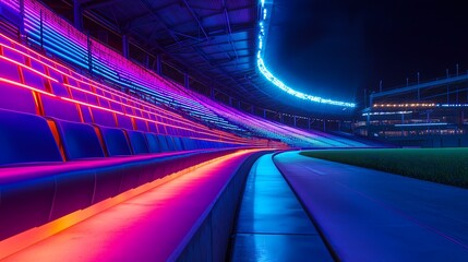 Illuminated Stadium Seats at Night.