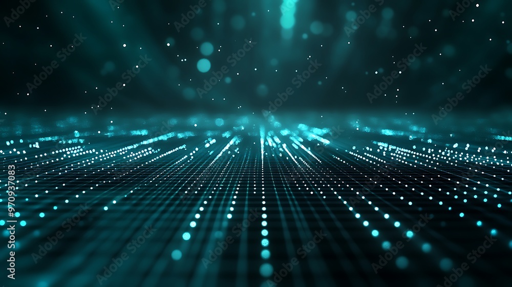 Poster abstract futuristic background with glowing dots and lines, representing digital technology and data