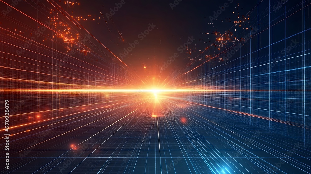 Poster dynamic abstract background showcasing light rays and futuristic patterns, perfect for technology an