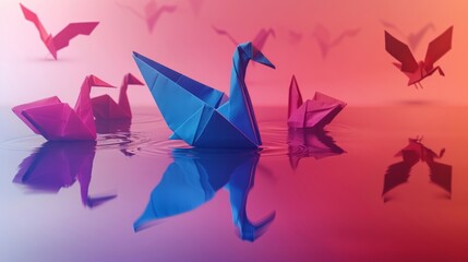 Colorful Origami Creatures Floating on Water: A Stunning Display of Artistry and Reflection