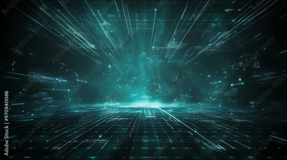 Poster futuristic digital background with glowing lines, creating an immersive atmosphere of technology and