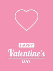 Valentine's Day, flat vector design for greeting card, banner or poster. White text Happy Valentine's Day and heart isolated on pastel pink background.