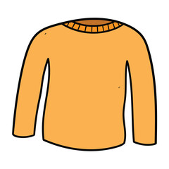 Hand drawn cartoon warm orange sweater on white background. Seasonal clothing, style, fashion.