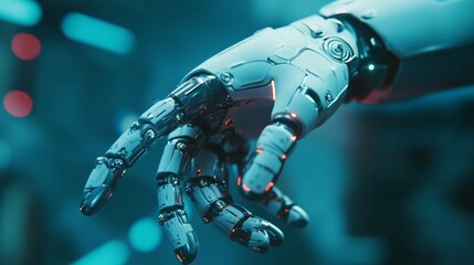 Human robotic hand in futuristic concept