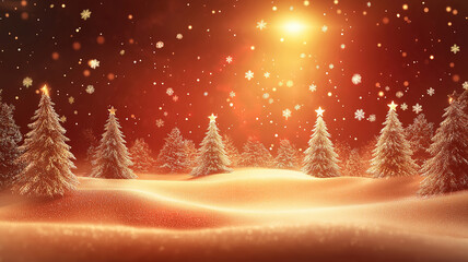 Festive Red Xmas Background with Gold Text and Snowflakes for Christmas and New Year