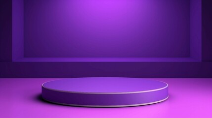 A Vibrant Purple Platform Designed For An Elegant Product Showcase Or Presentation On An Empty Circular Podium Stage

