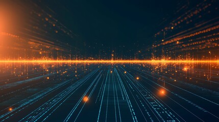 Obraz premium Futuristic digital landscape with glowing lines and particles. Ideal for technology, data, and innovation themes in creative projects.
