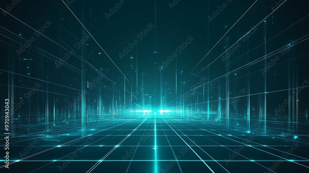 Aufkleber futuristic digital landscape with glowing lines and points, creating a sense of depth and perspectiv