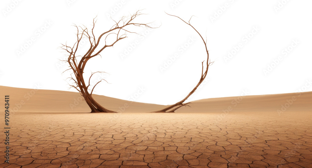 Sticker PNG Dramatic empty scene of arid land or drought soil with old tress outdoors desert nature.