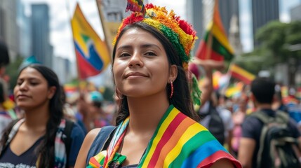 2019 november; Sao Paulo Brazil. People from Bolivia march in protest against coup d Etat and in favor of Evo Morales. In Avenida Paulista (Sao Paulo Brazil)