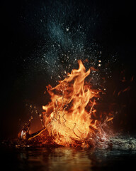Fototapeta premium Fiery flames clash with surging water in a dynamic battle of elements.