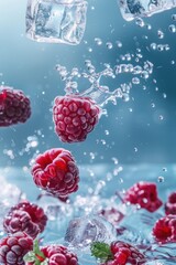 Fresh raspberry fruit with water splash