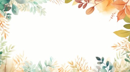 Obraz premium Leaves Frame Background. Vibrant Watercolor Foliage Border with Copy Space for Text, Design