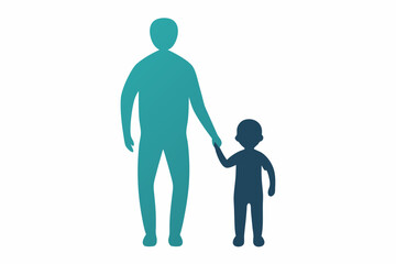 Adult holding hands of toddler  vector art illustration.