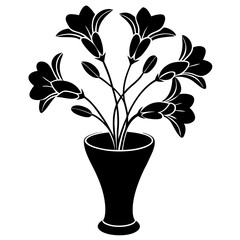   freesia flowers  in glass modern vase on white background