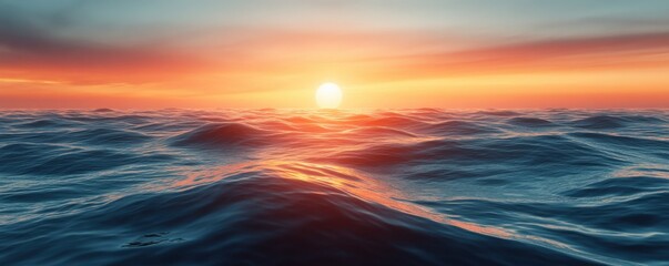 Obraz premium A serene ocean view at sunset, showcasing vibrant colors reflecting off gentle waves. Perfect for nature enthusiasts and relaxation themes.