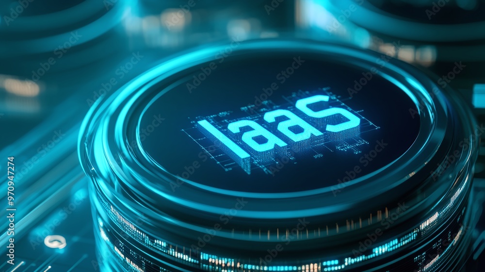 Poster close-up view of a modern digital interface displaying 'iaas'. ideal for concepts related to cloud c