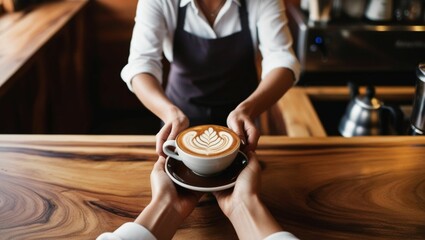 professional barista preparing a cappuccino with a intricate, swirling pattern on top, generative ai