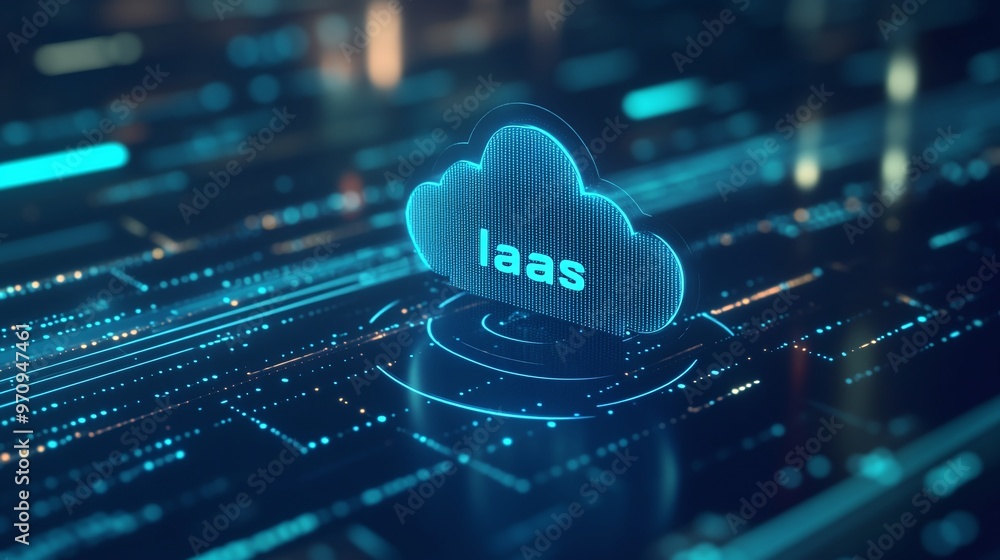 Aufkleber concept of iaas cloud computing featuring a glowing cloud symbol on a digital background, representi
