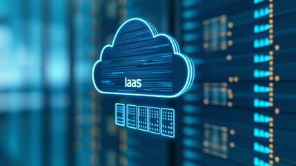 Conceptual image of cloud computing with IaaS service symbol, representing data storage and modern technology infrastructure.