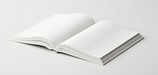 Fototapeta premium An open blank book on a minimalist background, perfect for creative projects, writing, or design inspiration. Endless possibilities await.