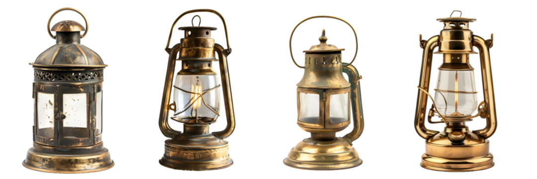  Antique-style brass lanterns beautifully lit for Diwali celebrations isolated on a white background, png - Powered by Adobe