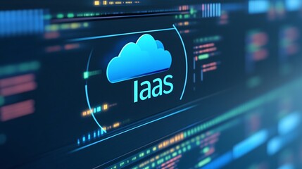 Digital display showcasing IaaS in cloud computing, representing modern technology and infrastructure solutions.