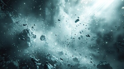 Fototapeta premium Cosmic Collision Dramatic Explosion of Celestial Bodies in Chaotic Space Stunning abstract image of a cataclysmic event in the universe with fragments of planets asteroids