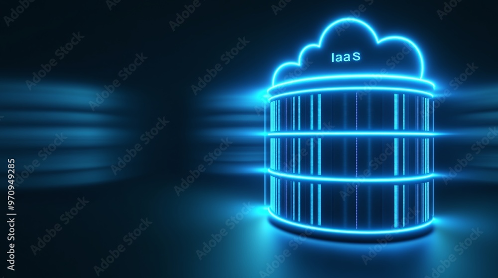 Poster futuristic digital infrastructure representing iaas with glowing cloud technology and data storage c