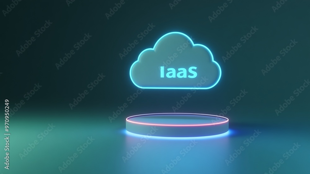 Poster illustration of iaas (infrastructure as a service) symbol in a cloud format, showcasing modern cloud