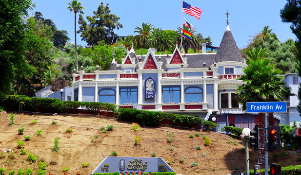 Hollywood, California &ndash; June 19, 2024: The Magic Castle Hotel and Club, chateauesque residence built in 1909, performance venue for the Academy of Magical Arts located at 7001 Franklin Avenue