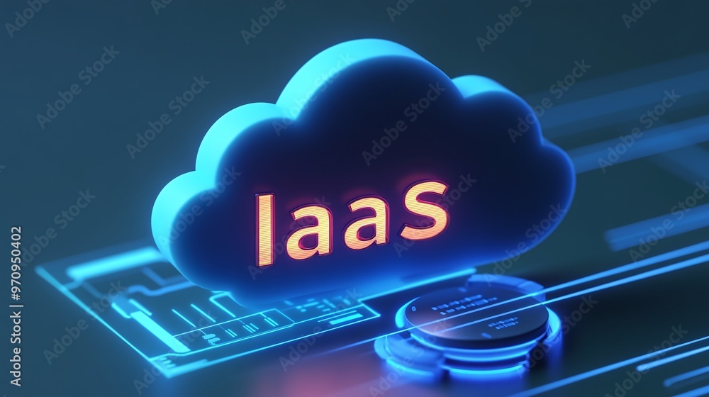 Poster innovative iaas cloud computing concept with digital elements representing infrastructure as a servi