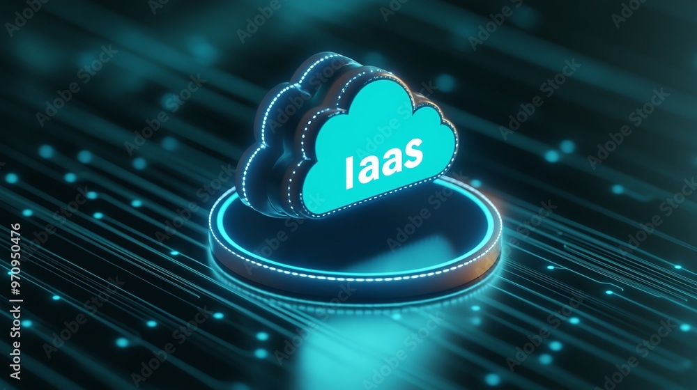 Poster innovative iaas cloud computing concept with glowing technology elements, showcasing modern digital 