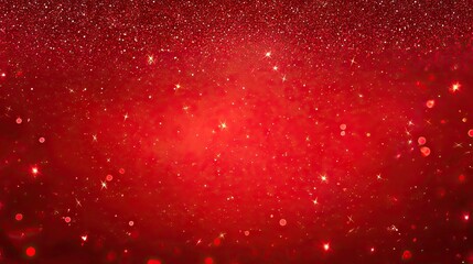 Red christmas glitter background with stars. Festive glowing blurred texture.