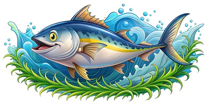 cartoon fish swimming in blue water clip art preview