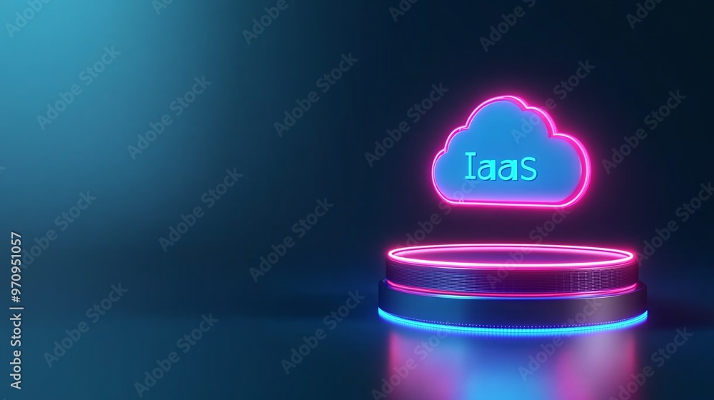 Aufkleber stylish digital representation of iaas in neon on a platform, symbolizing cloud computing technology