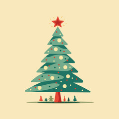 Pine tree. Merry Christmas and Happy New Year. Abstract vector background Merry Christmas in vintage style. Happy Holidays design for greeting card, badge, invitation, calendar etc. Vector