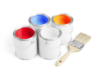 Open Cans With Color Paint and Brush isolated