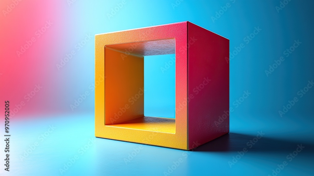 Poster abstract 3d square shape futuristic object colourfull