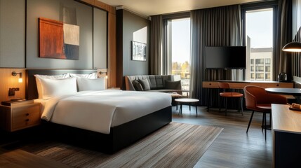 Modern Hotel Room with City View