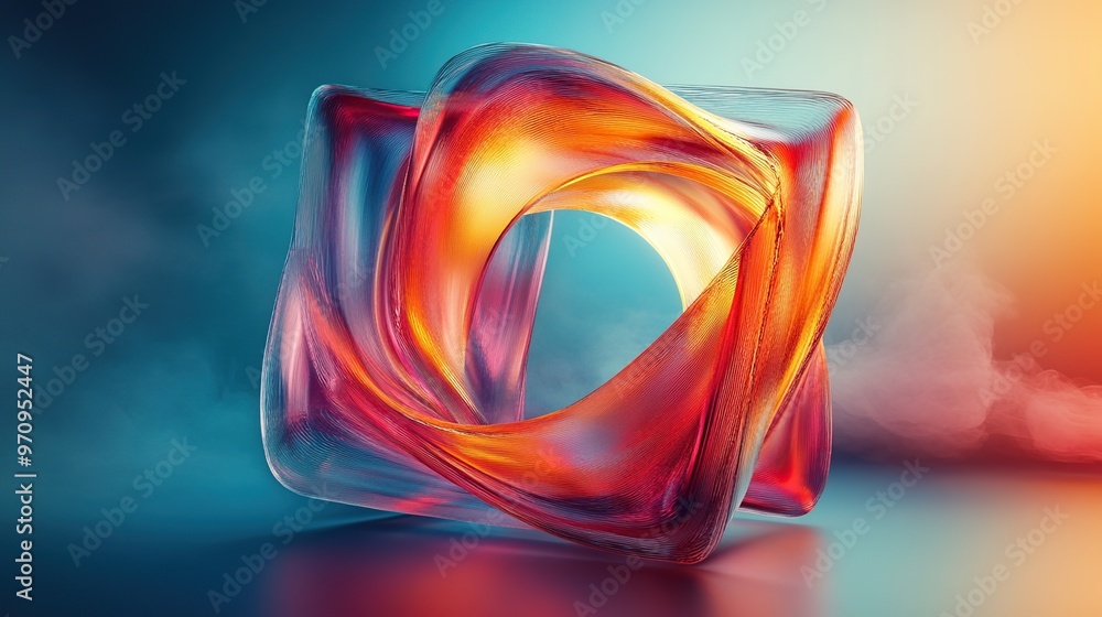 Poster abstract 3d square shape futuristic object colourfull