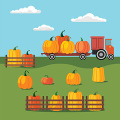 Fall Illustration Templates with Barn and Pumpkins