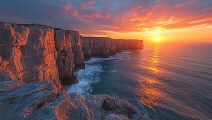 Fototapeta premium Sunset Over Cliffs and the Ocean