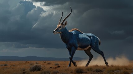 Fototapeta premium Blue Antelope Running Through Savanna