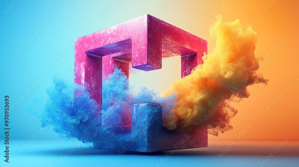 Poster abstract 3d square shape futuristic object colourfull