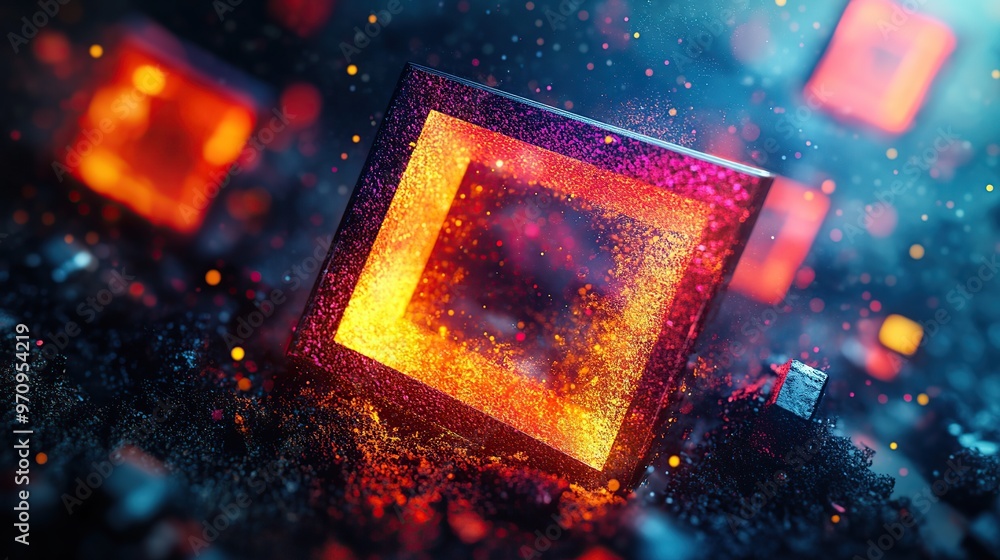 Poster abstract 3d square shape futuristic object colourfull