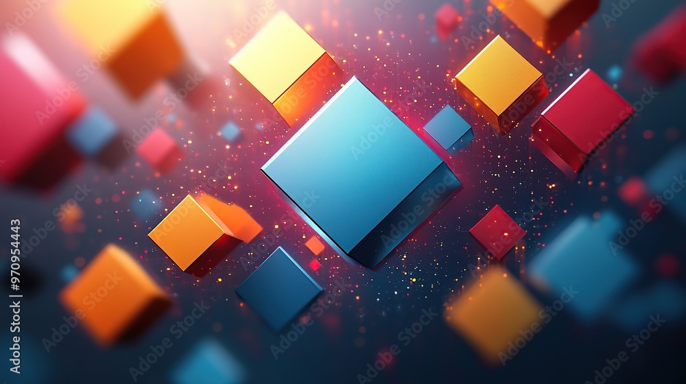 Poster abstract 3d square shape futuristic object colourfull
