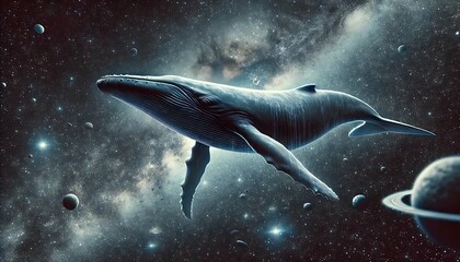 Fototapeta premium Majestic Whale Swimming Gracefully Through the Stars in Outer Space
